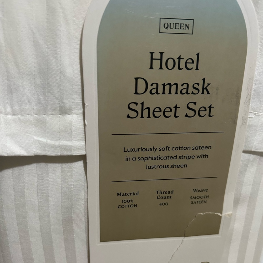 Threshold Hotel Damask Queen 6 Piece Luxurious Cotton Sateen Sheet Set